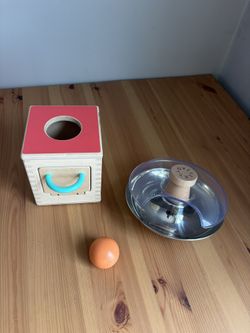 Lovevery Wood Metal Spin Tip Top Hide & Find Developmental Play Drop Box & Ball LOT 