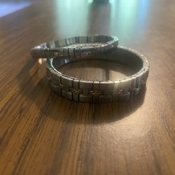 Milor Italy stainless steal w 18k yellow gold stretchy bangle bracelet and another one that’s 14k