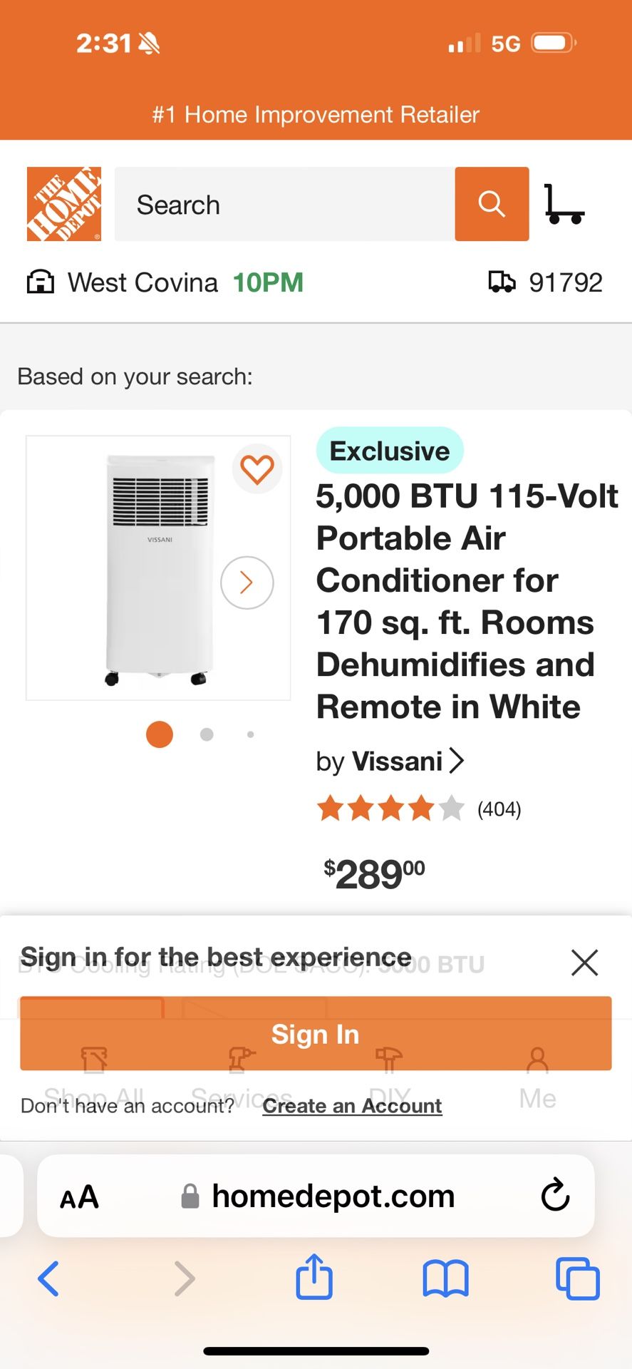 VISSANI PORTABLE AIR CONDITIONER