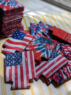 Festive 4th Of July Beer / Beverage Koozies ( lot Of 30 ) Tie Dye American Flag Paisley Camo Independence Day