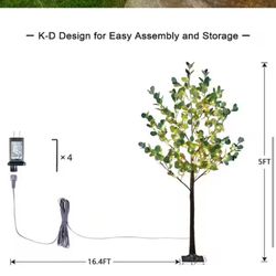 Lightshare 5 ft. Lighted Eucalyptus Warm White Tree Artificial Christmas Tree 172 Mini LED Artificial Tree Indoor Outdoor