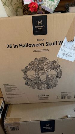 Member's Mark 26-Inch Pre-Lit Halloween Skull Wreath