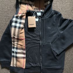 Black Burberry Check Hood Zip-up Sweater 
