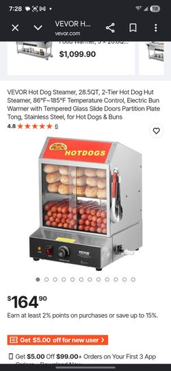Hot Dog Hot Doa Steamer. 28.5T. 2-Tier Hot Doa Hut Steamer. 86°F~185°F Temperature Control, Electric Bun Warmer with Tempered Glass Slide Doors Partit