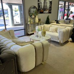 Santana Ivory Velvet Sofa & Loveseat / 2pc  