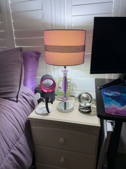Purple Crystal Table Lamp with Shade - Bedroom Decor