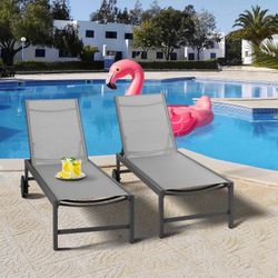 Walsunny Patio Furniture 2 Pieces Outdoor Chaises Texilene Lounge Chairs