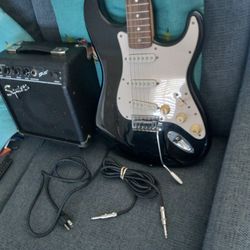 Combo Set, Fender Starcaster Guitar And Squier By Fender Amplifier Complete With Cable To Start Playing