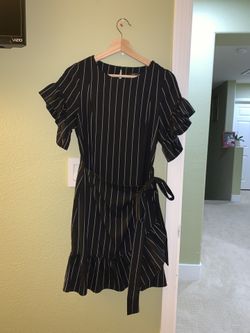 Black And White Dress With Ruffles On Shoulders