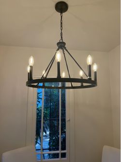 Black 8 Light Wagon Wheel Chandelier