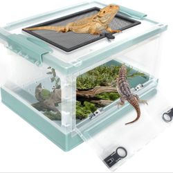 Plastic Reptile Feeding Box with Wheels,Reptiles Breeding Enclosure Cages Transparent Amphibians Habitat Terrarium Tank Portable Transport Container f