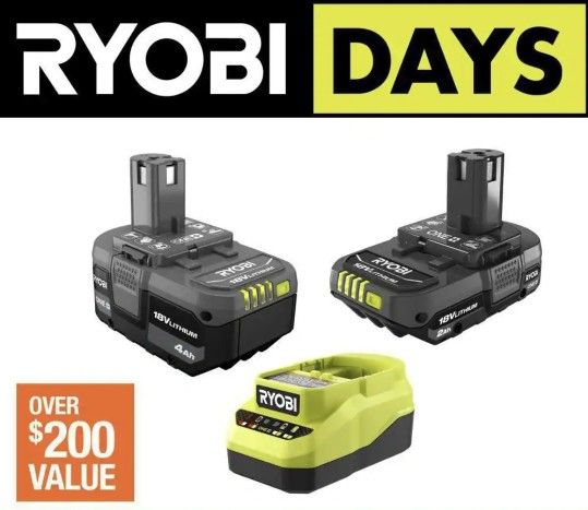 RYOBI ONE+ 18V Lithium-lon 4.0 Ah Battery (2-Pack) PBP2005
