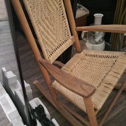 Old Wooden Wicker Rocking Chair