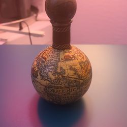 Vintage Italy 10.5” Leather Wrapped Wine Decanter Bottle Old World Map Globe