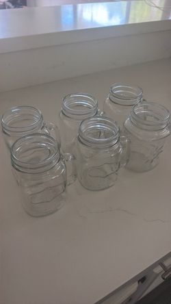 Set of 6 Glass Mason Jar Mugs