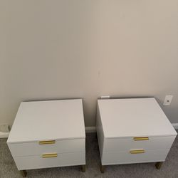 2 White And Gold Matching Night Stands 