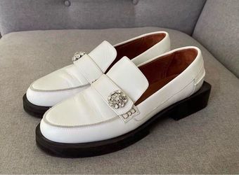 Ganni Jewel Moccasins Shoes - White Leather Size 38