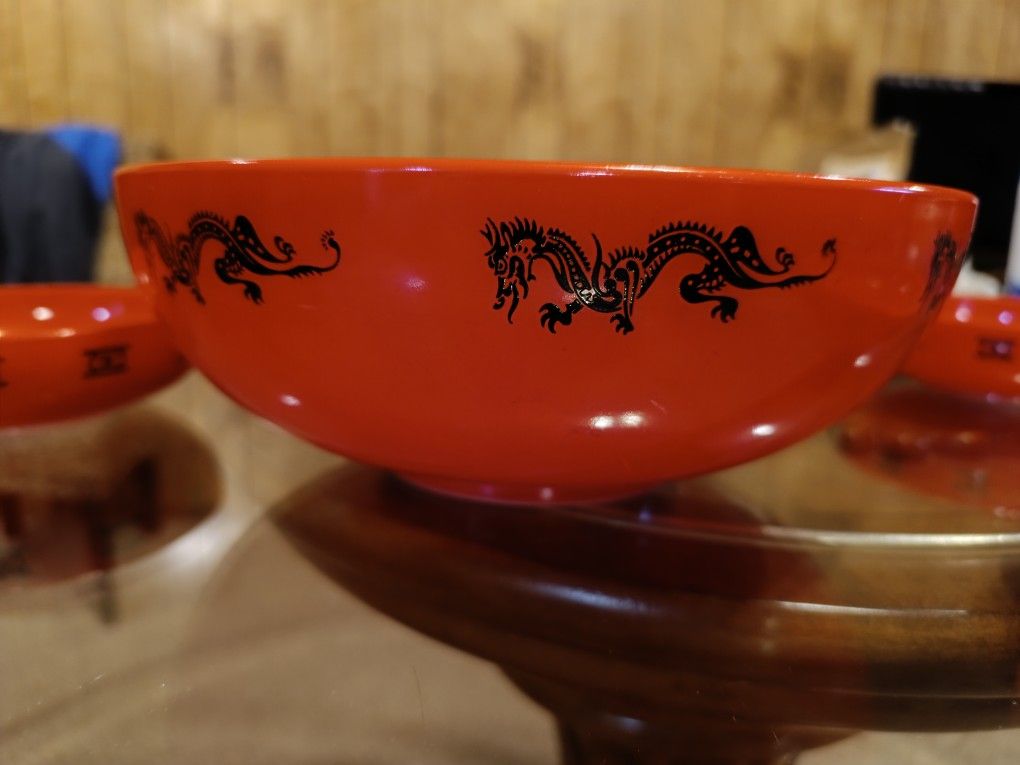 Rare Pyrex ? Milk Glass Hazel atlas Glassware dragon Bowl With 4 Small Ones 