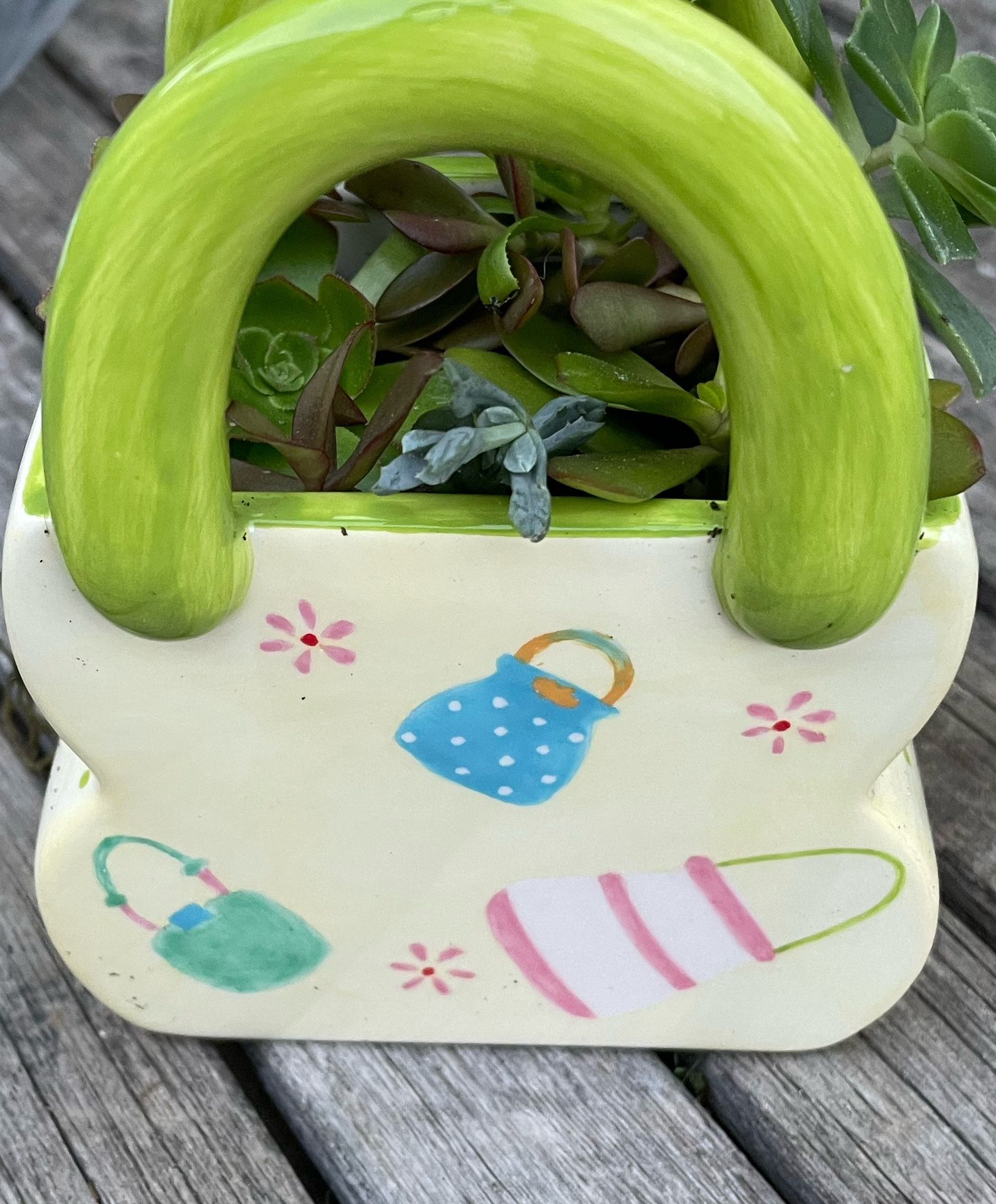 Ceramic “Bag “ Filled With Succulents