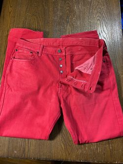 Levis 501 Original Fit Jeans Mens 38x30 Red Garment Dyed Button Fly Denim Pants