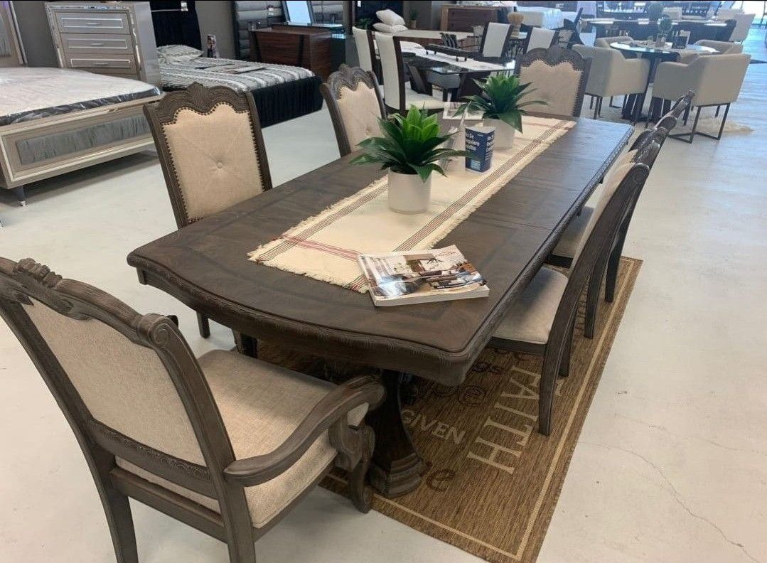 Kiera Gray Formal Dining Set ♥️ 7 pc table and ARM CHAIRS SIDE CHAIRS $2649