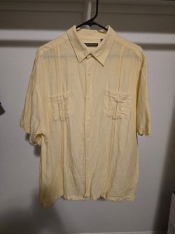 Cubavera Shirt Mens XL Yellow Button Up Short Sleeve Embroidered 2 Pockets