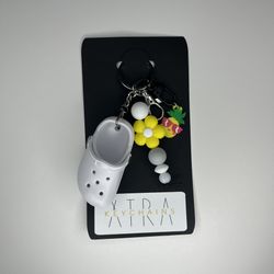 White croc, charm, yellow, pineapple, and flour, silicone bead keychain