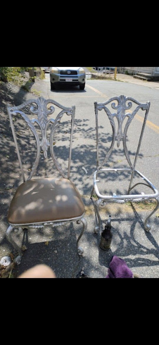 4 Vintage Silver Cast Iron Chairs