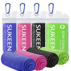 Sukeen [4 Pack] Cooling Towel (40"x12"), Ice Microfiber Towel, Soft Breathable for Yoga, Sport, Running, Gym, Workout, Camping, Fitness & More Activit