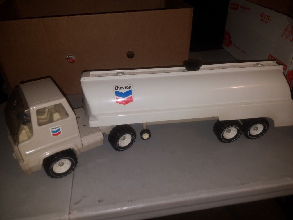 VINTAGE Tonka Chevron Tanker Truck Trailer Pressed Steel Toy Vehicle C
