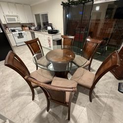 Glass 6 Seats 6 Chairs Wood Round 52” Kitchen 