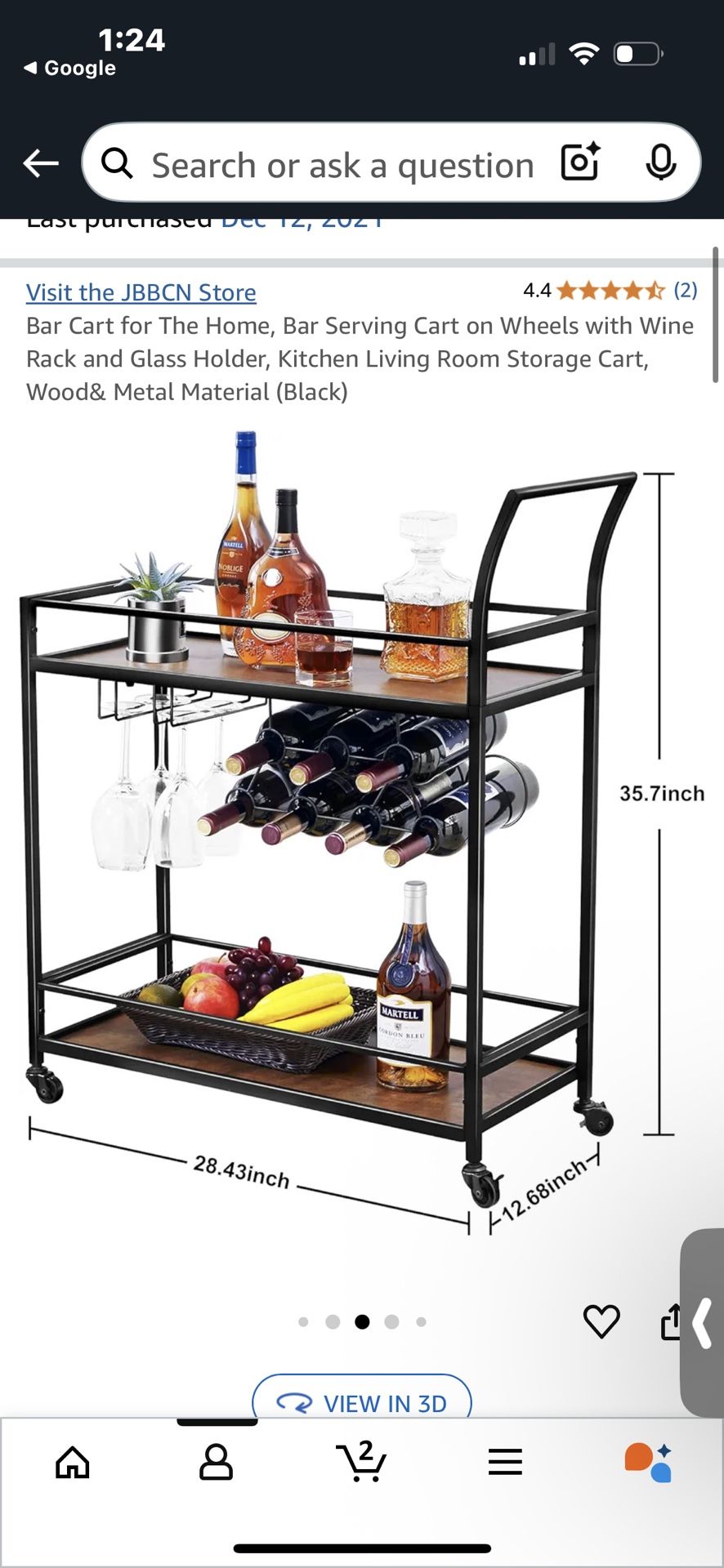 JBBCN Bar Serving Cart on Wheels with Wine Rack and Glass Holder
