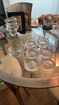 Krosno Poland Glass Decanter With 6 Glasses New