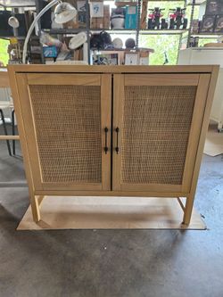 Wood and Cane Two-Door Cabinet