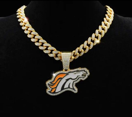 Denver Broncos Gold Colored Bling Necklace