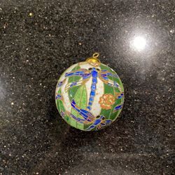 Vintage Enamel Round Christmas Ornament 3.5”
