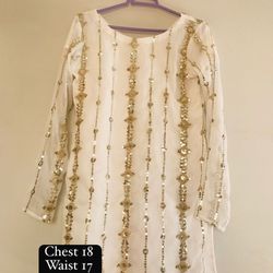 Beautifull White And Golden 3 Piece Eid Dress