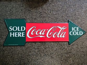 Vintage Coca Cola 1990 Arrow Metal Advertising Sign Sold Here Ice Cold