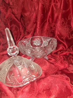 Crystal Oval Footed Compote/Candy Dish with Prism Finial
