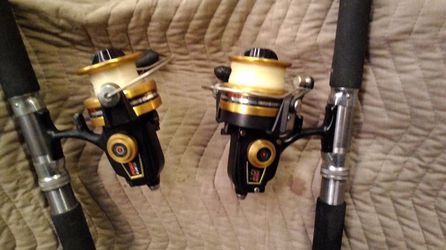 Two Penn Reel 750SS Skirted Spool Spinning Reel each are on a Maxam Caster  5110 fishing poles for Sale in Gaffney, SC - OfferUp