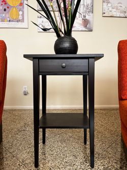 Black Wood Side Table with Drawer