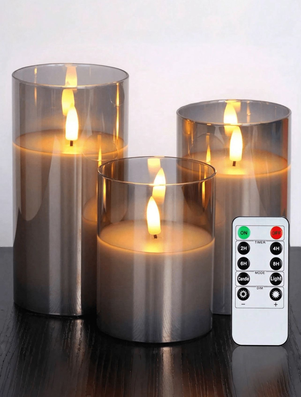 Set Of 3 Remote & Timer Controlled Flickering Led Pillar Candles With Tear Drop Shaped Bulbs, Battery Operated Electronic Candle
