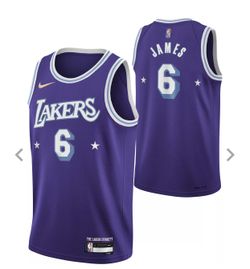 Nike Men's 2021-22 Size:MEDIUM City Edition Los Angeles Lakers LeBron James #6 Purple Dri-FIT Swingman Jersey Authentic