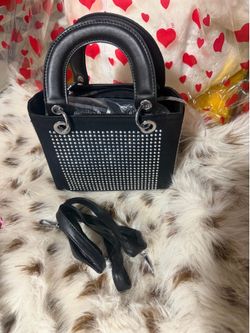 Black Rhinestone Studded Mini Tote Shoulder Bag