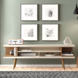 AllModern Arianna Mid-Century Modern TV Stand (78”) – Off White / Maple Cream