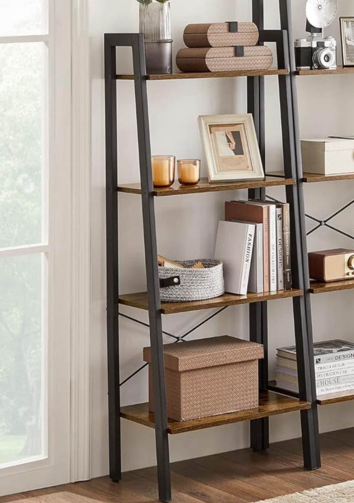 Ladder Shelf, 4-Tier Bookshelf, Storage Rack, Bookcase with Steel Frame, for Living Room, Home Office, Kitchen, Bedroom, Industrial Style,