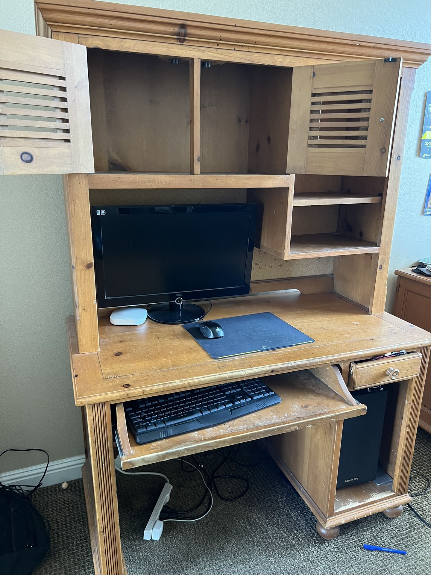 Computer Desk And Hutch (Solid Pine Wood)