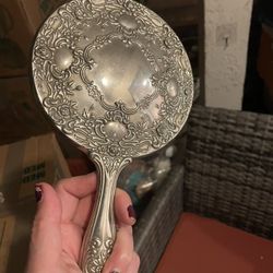 Antique Silver Vanity Mirror - $30