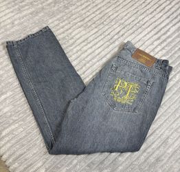 Phat Farm Classics Sz 38/34 Blue Dark Wash Men Jeans Embroided Logo Y2K