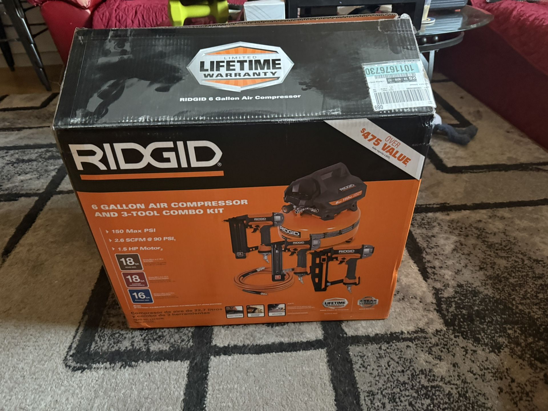 Rigid 6 Gallon Air Compressor Kit With 3 Nail Guns